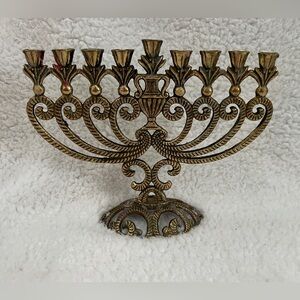Vintage Ornate Brass Judaic Menorah For Hanukkah ~ Made In Israel